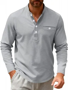 Мужская повседневная рубашка-поло Casual Loose Henley с длинным рукавом