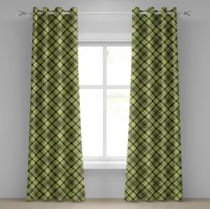 Зелено-коричневая штора на люверсах ABAKUHAUS с диагональным клетчатым узором, геометрическая классическая композиция в ирландский тартан, декоративная двухпанельная штора, 280 см x 175 см, зелено-коричневый цвет Abakuhaus
