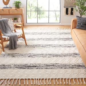 Ковер SAFAVIEH, 244 x 305 см, - коллекция Natura - большой - Ivory & Black, ручной работы из шерсти, в марокканском бохо-фермерском деревенском стиле, идеально для гостиной, спальни, столовой (NAT298Z)