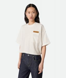 Cotton jersey cropped t-shirt BOTTEGA VENETA, мел