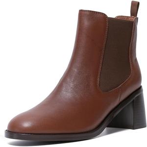 Женские кожаные ботинки челси на каблуке ONEENO, Brown