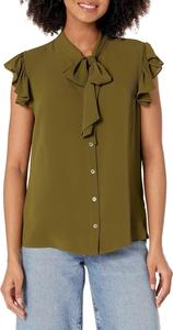 Женская рабочая блузка с короткими рукавами и рукавами-крылышками от Tommy Hilfiger, Dark Olive