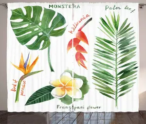 Шторы ABAKUHAUS Rustic Plant, тропическая флора, универсальные ленточные шторы для гостиной с петлями и крючками, 280 x 175 см, цвет: коричневый, желтый, папоротниковый, зеленый Abakuhaus