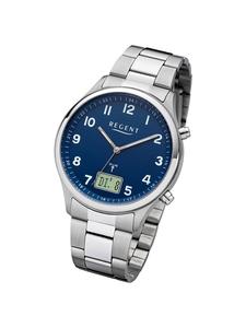 Радиоуправляемые часы Regent, серебристые, очень большие (примерно 39 мм)