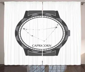 Штора в деревенском стиле ABAKUHAUS "Козерог", с дизайнерскими часами, для спальни, присборенная штора из тесьмы с петлями и крючками, 280 x 175 см, цвет "коксово-серый" Abakuhaus