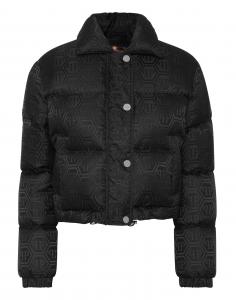 Укороченная куртка-пуховик из нейлонового жаккарда с монограммой Philipp Plein, черный