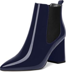 Женские уличные ботильоны ROSERWISH с острым носком, эластичными вставками, лакированные, стильные, на массивном каблуке 3,3 дюйма