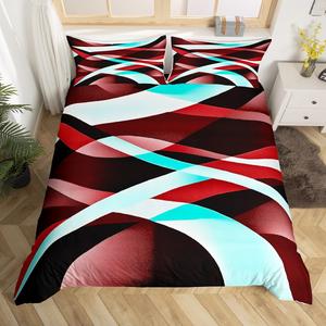 Erosebridal Геометрический комплект постельного белья с полосками для детей, красный, бирюзовый, черный, абстрактный современный дизайн, Red Teal Black