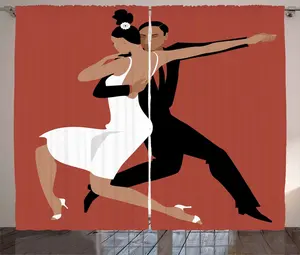 Штора ABAKUHAUS в испанском деревенском стиле, латиноамериканские танцы, универсальная, с петлями и крючками, для гостиной, 280 x 225 см, цвет: темно-коралловый, белый, черный Abakuhaus