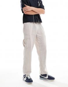 Зауженные льняные брюки Jack & Jones с карманами-карго бежевого цвета