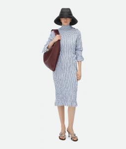 Платье из технической вискозы в полоску с жатым узором Bottega Veneta