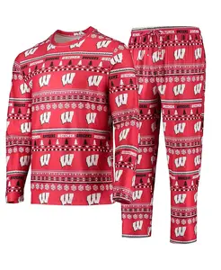 Мужской комплект для сна с длинным рукавом и брюками Red Wisconsin Badgers Ugly Sweater Concepts Sport