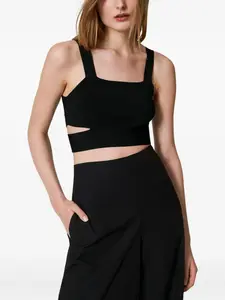 Топ в рубчик с вырезами Twinset, черный