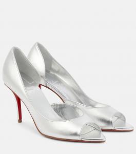 Открытые туфли-лодочки Apostropha 80 из металлизированной кожи Christian Louboutin, Silver/Lin Silver