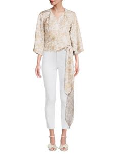 Топ-халат с тропическим цветочным принтом Renee C., цвет Beige White