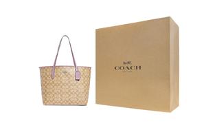 COACH Городская ПВХ сумка шоппер Плечевая сумка Женская большая сумка Светлый хаки