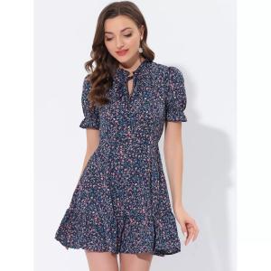 Женское шифоновое пышное платье с короткими рукавами и расклешенным галстуком-бабочкой с рюшами и цветочным принтом ALLEGRA K, фиолетовый