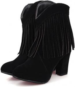 Женские ковбойские сапоги Ulalaza с бахромой, скрытой танкеткой, скуфита на щиколотке, слоями и кисточками, со стразами, блестящей тканью, нубуком и кожей, удобные для надевания, для улицы, свадьбы и вечеринки, S6-Black
