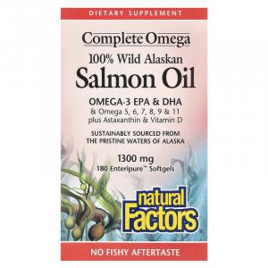 Natural Factors, Complete Omega, 100% жир дикого аляскинского лосося, 1300 мг, 180 капсул Enteripure