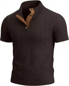 Мужская повседневная рубашка из вельвета с коротким рукавом и воротником стойкой