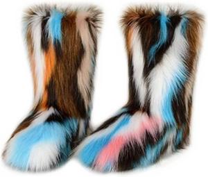 Женские зимние ботинки MH Bailment из искусственного меха, средние сапоги до икры, пушистые модные короткие зимние ботинки, Multicolor-Sky