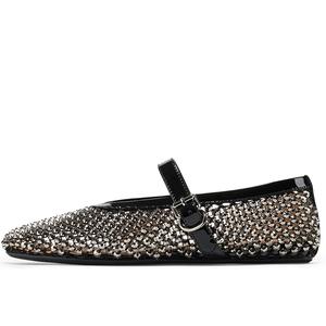 Балетки GG CC на плоской подошве со стразами, женские, высота 0,5 см GG-CC, Black