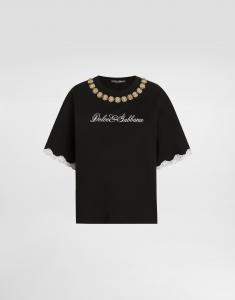Футболка из джерси с вышивкой и цепями с украшениями Dolce & Gabbana, черный