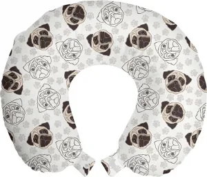 Подушка для шеи ABAKUHAUS Dog Travel Pillow, с принтом портрета мопса, дорожный аксессуар из пеноматериала для самолета и автомобиля, 30 x 30 см, бежево-коричневый, бежевый Abakuhaus