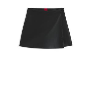 Мини-юбка-шорты с запахом из искусственной кожи HUGO, черный