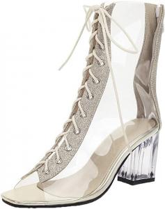 Женские летние ботильоны Shinelly с прозрачной застежкой на шнуровке, открытым носком и широким каблуком, Gold