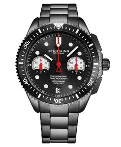Мужские часы Monaco, черная нержавеющая сталь, черный циферблат, круглые часы 47 мм Stuhrling