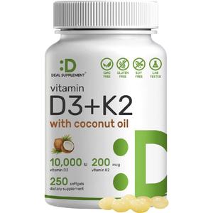 Витамин D3 Deal Supplement 10 000 МЕ + K2 MK7 200 мкг, 250 капсул