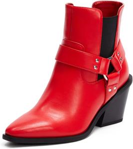 Женские ковбойские ботильоны YDN с заостренным носком, на массивном среднем каблуке, короткие с резинкой, осенне-зимние, размеры 4-15 US, Red
