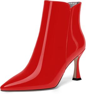 Женские ботильоны MERRORI на высоком каблуке 3,3 дюйма с заостренным носком, вечерние, с молнией и глянцевой отделкой