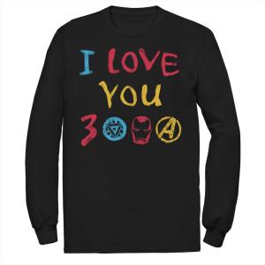 Мужская футболка с длинными рукавами и графическим рисунком «Я люблю тебя 300» с цветным текстовым логотипом «Мстители: Финал» Marvel