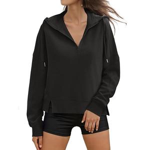Женский кроп худи с длинным рукавом и полумолнией, оверсайз свитшот для осенне-зимних образов Inspire Chic, Black