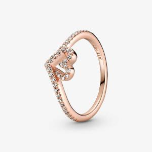 Кольцо Pandora Timeless Sparkling Wishbone Heart, розовое золото