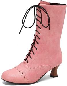 Женские короткие сапоги LYYSKY с шнуровкой и высоким каблуком 5,5 см. Пожалуйста, ознакомьтесь с таблицей размеров и описанием товара. Размеры US4-US17 / EU34-EU50, Pink(Pu)