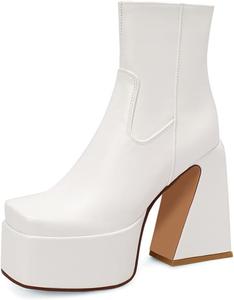 Ботильоны на платформе с каблуком MRKEWUNEY для женщин, 13 White