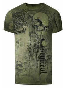 Футболка байкера, выцветшая, с принтами по всей поверхности цвета хаки Rusty Neal