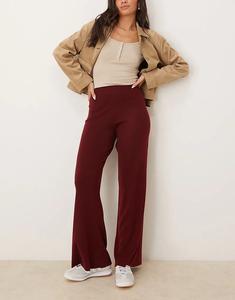 Мягкие на ощупь трикотажные брюки Mango широкого кроя темно-красного цвета