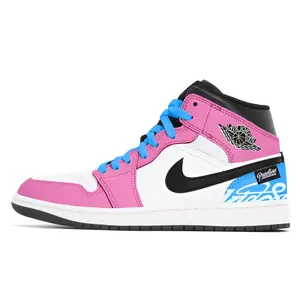 Jordan Air 1 устойчивые к истиранию амортизирующие нескользящие кроссовки mid топ винтажные баскетбольные мужские pink blue