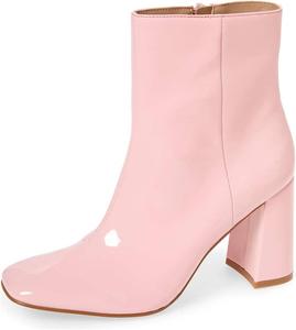 Женские стильные ботильоны на высоком толстом каблуке FSJ, с квадратным закрытым носком, короткие ботинки из лакированной кожи с боковой молнией, осенне-зимняя обувь для женщин, размеры US 4-15, Pink