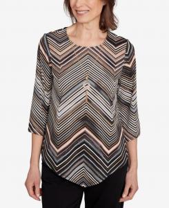 Классическая женская блузка в полоску шеврон с ожерельем Alfred Dunner, Tan