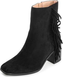 Женские ботильоны FOWT с квадратным носком и кисточками, на среднем грубом каблуке, с боковой молнией, в ковбойском стиле, повседневные обувь, размеры US 4-16, Black