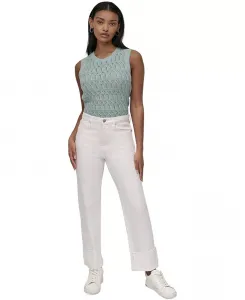 Женские классические джинсы с высокой посадкой, прямыми штанинами и манжетами DKNY Jeans, белый