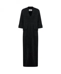 Длинное платье с микролюрексом и V-образным вырезом. Silvian Heach, черный