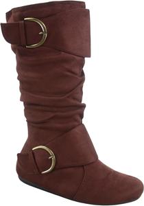 Женские закрытые сапоги среднего голени с круглым носком, застежкой с боковой молнией и плоским каблуком FZ-Fits, Brown