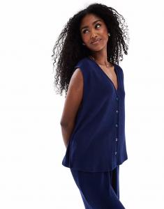 ASOS DESIGN свободный структурированный трикотажный жилет темно-синего цвета