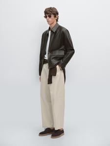 Короткая куртка из кожи наппа с эффектом потертости Massimo Dutti, коричневый
